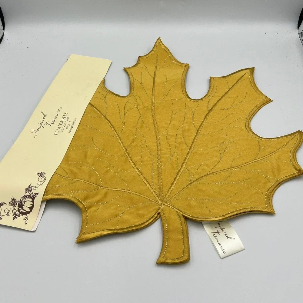 Inspired Treasures Placemats Set of 2 Gold Maple Leaf Brand New Fall Decor 17x17